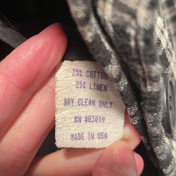 Vintage B&W Checkered Cotton/Linen Blazer - Picture 4 of 6